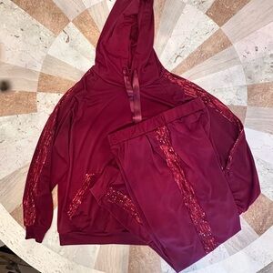 NEW Women's Burgundy Hoodie Sequin Pant Set